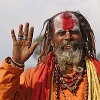 Holy man in Pashupatinath temple, Katmandu, Nepal (by Jean-Marie Hullot)